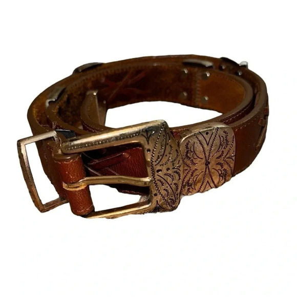 Brighton 1991 Brown Leather Belt with Silver Piece Accents Size Medium main image 6